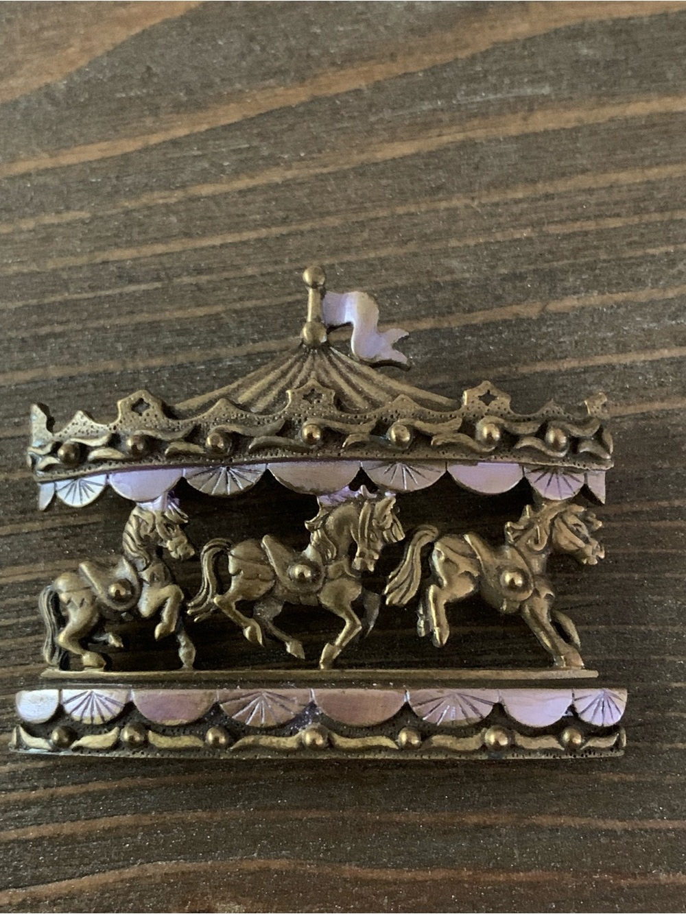Antique-Style Carousel Horse Brooch in Brass Tone
